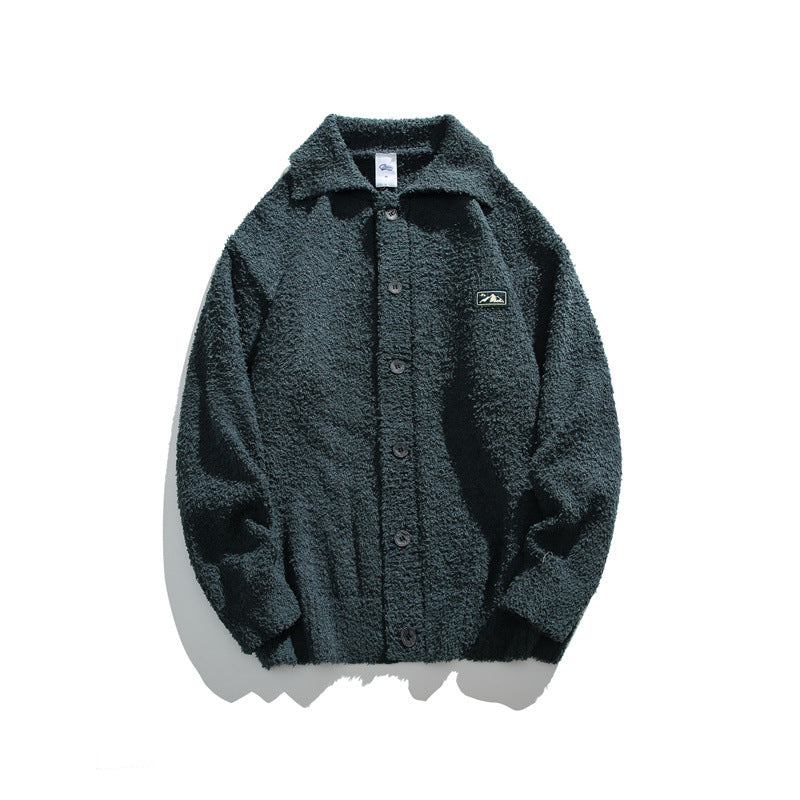 Turn-down collar loose fit knit cardigan