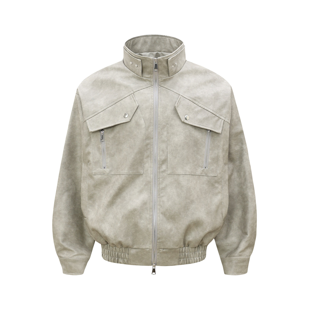 Colorblock faux leather biker-style zip-up jacket