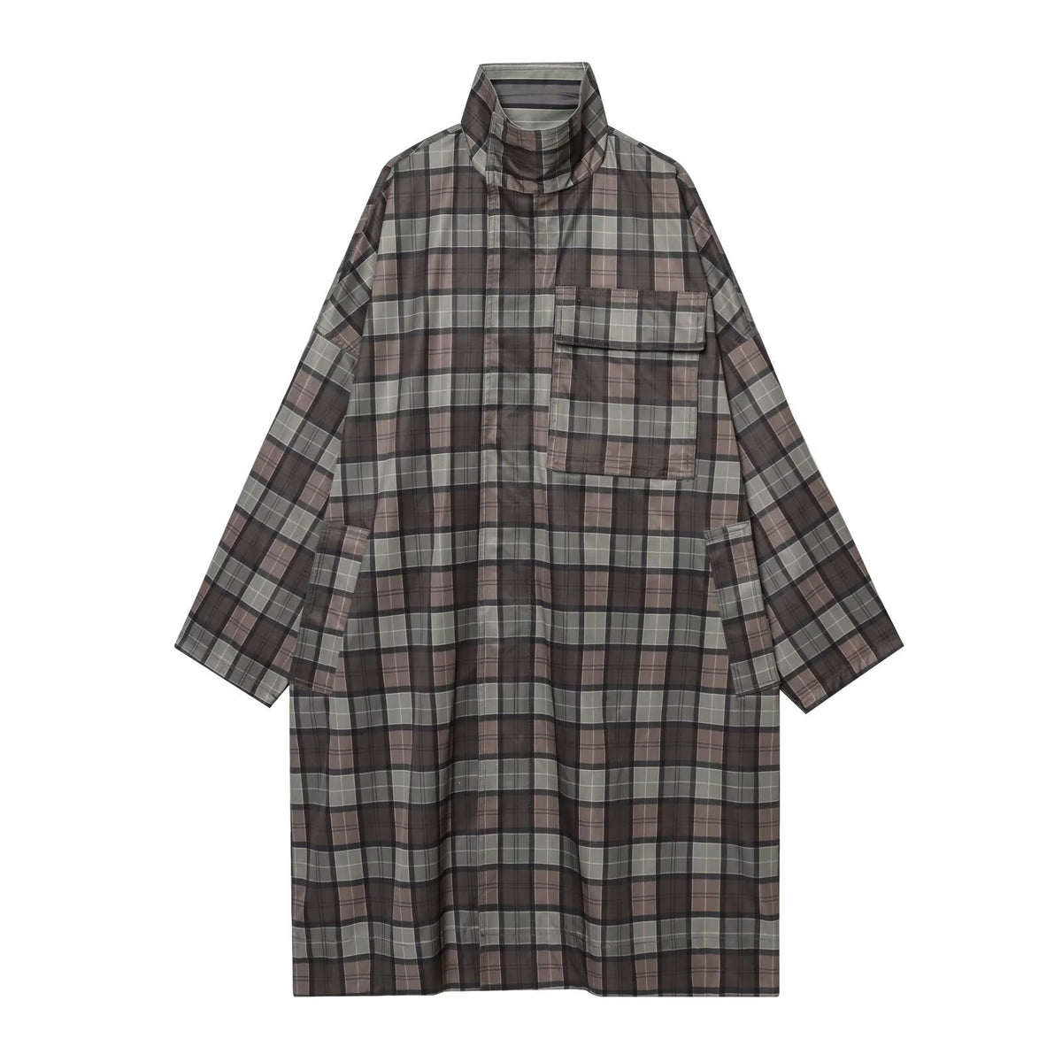 Gabardina de cuadros con cuello mao para mujer