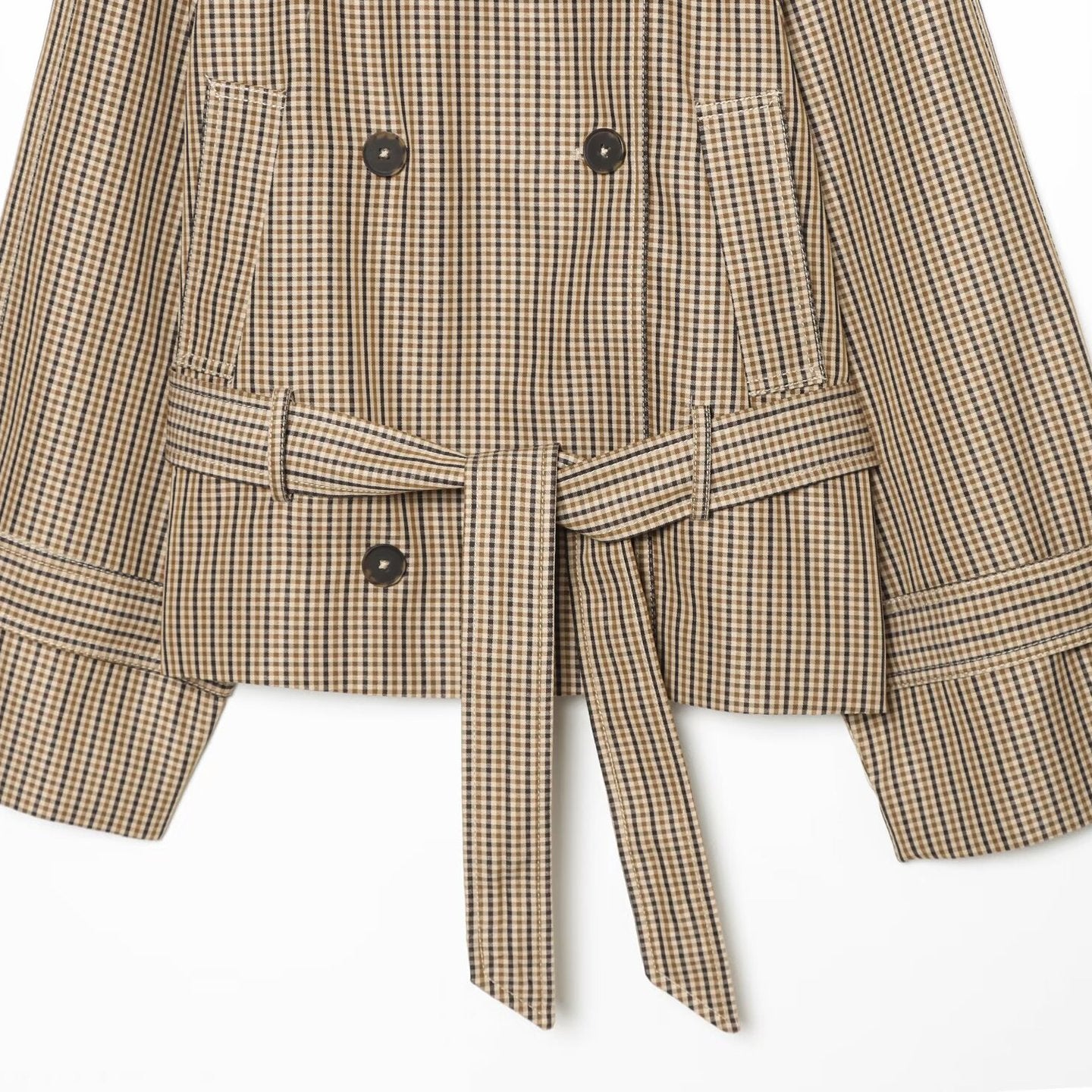 Image of Women's plaid double-breasted cropped windbreaker