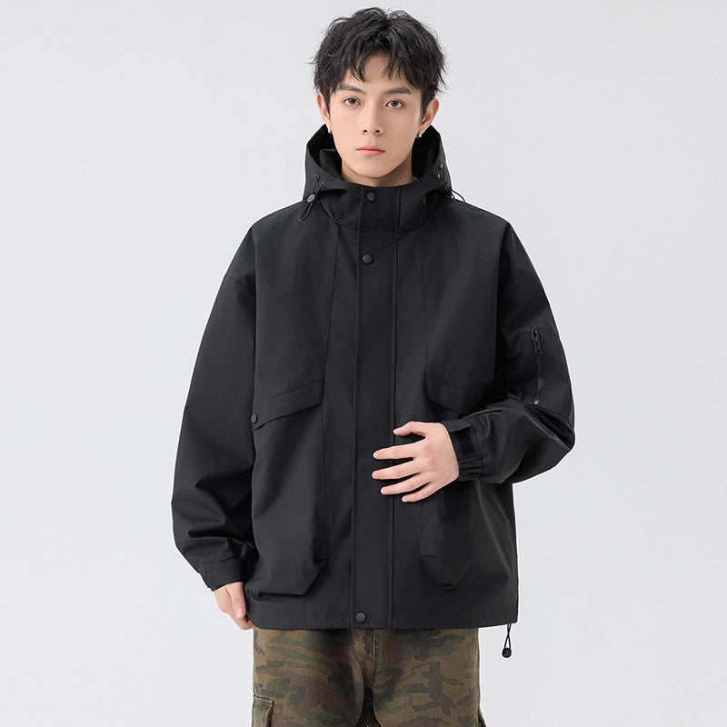 Men's loose fit hooded zip-up jacket