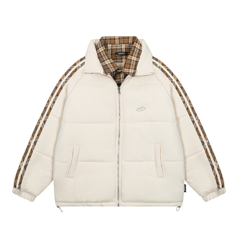 Women's plaid two-piece look puffer jacket