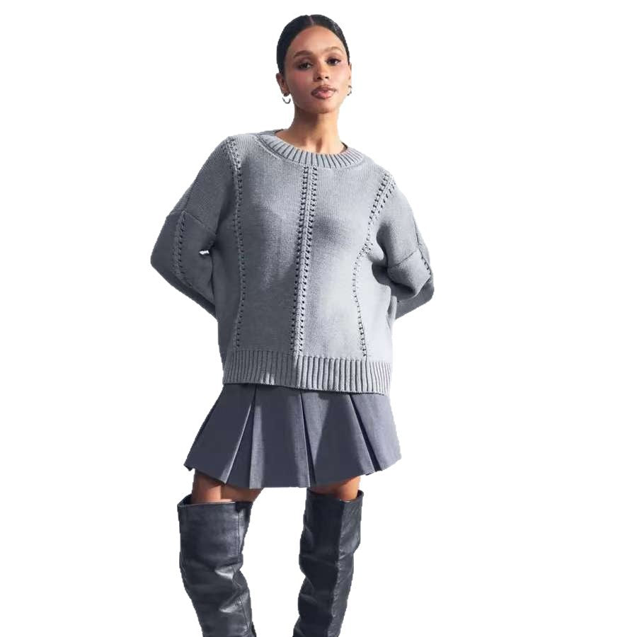 Image of Women's open-knit relaxed fit pullover sweater