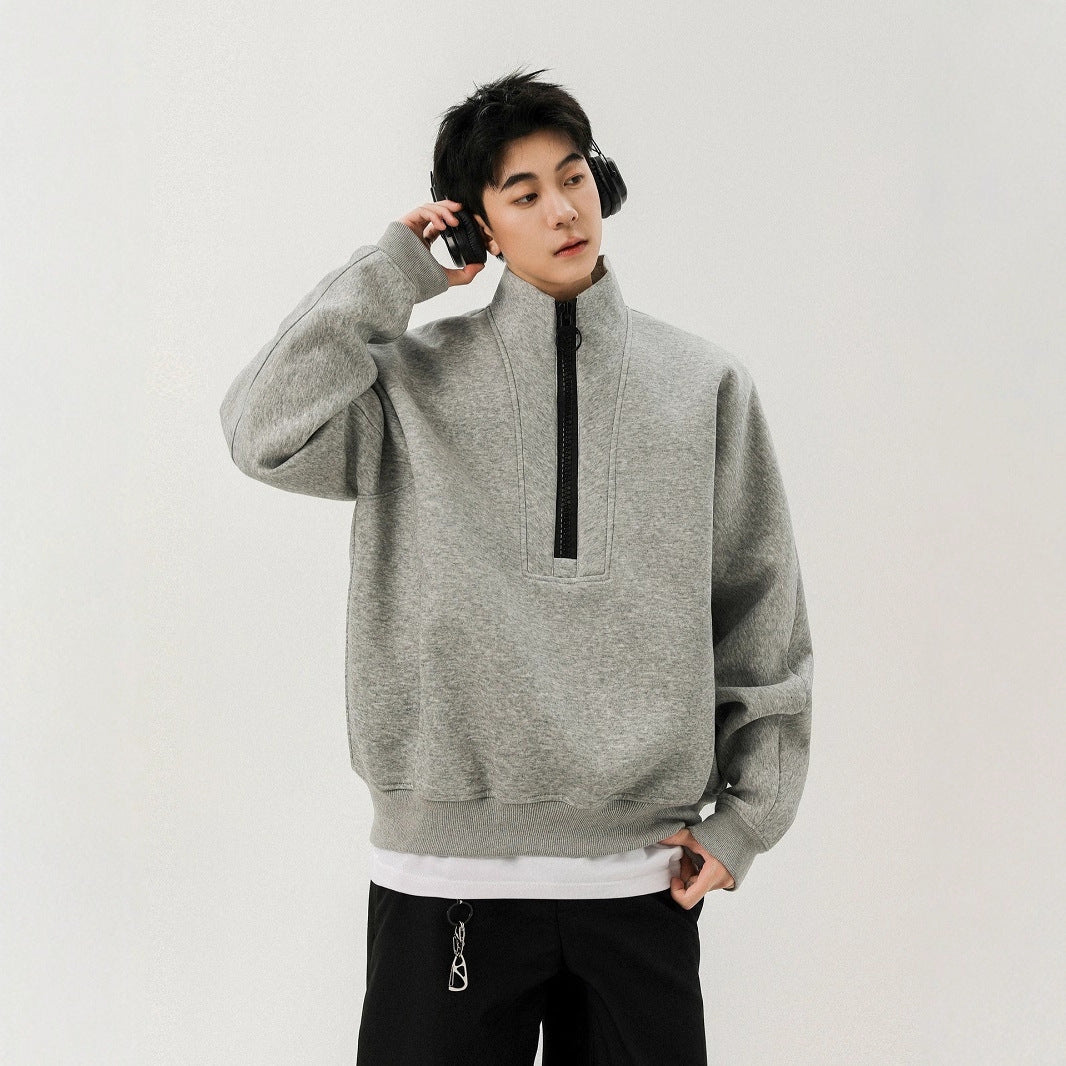 Men's stand collar loose fit zip-up hoodie
