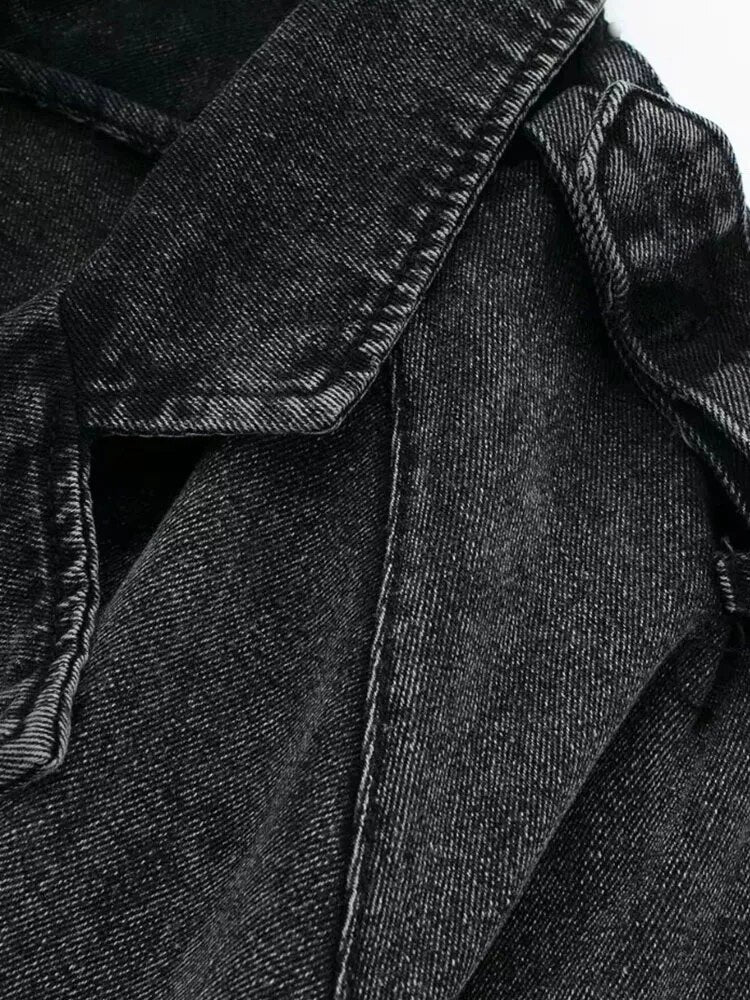 Image of Women's cropped belted denim jacket