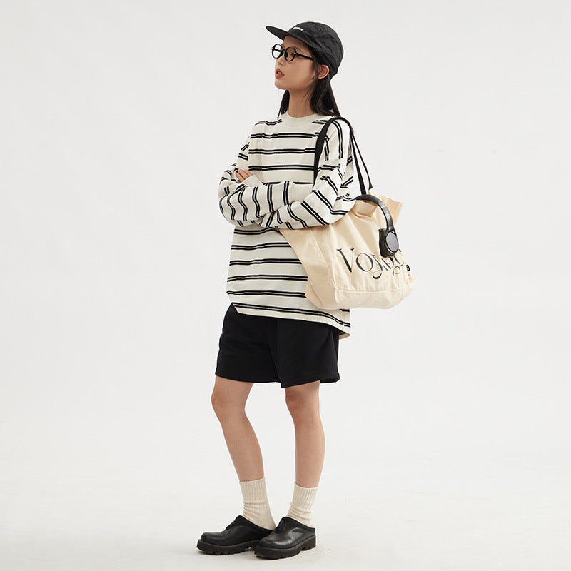 Image of Unisex striped cotton long-sleeve crewneck t-shirt