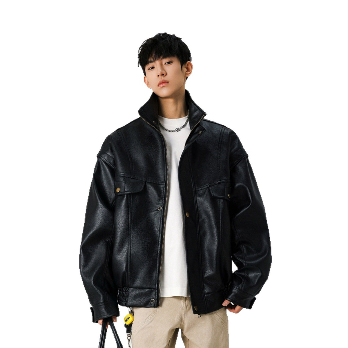 Men's stand-collar biker jacket, padded or unpadded