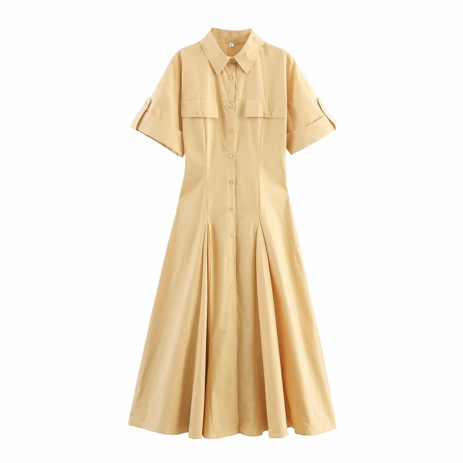 Image of Zeratta Women's yellow collared trench-style shirt dress