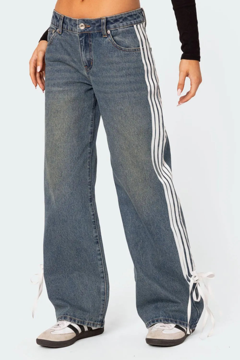 Dark Side-Stripe Wide-Leg Jeans — main product photograph