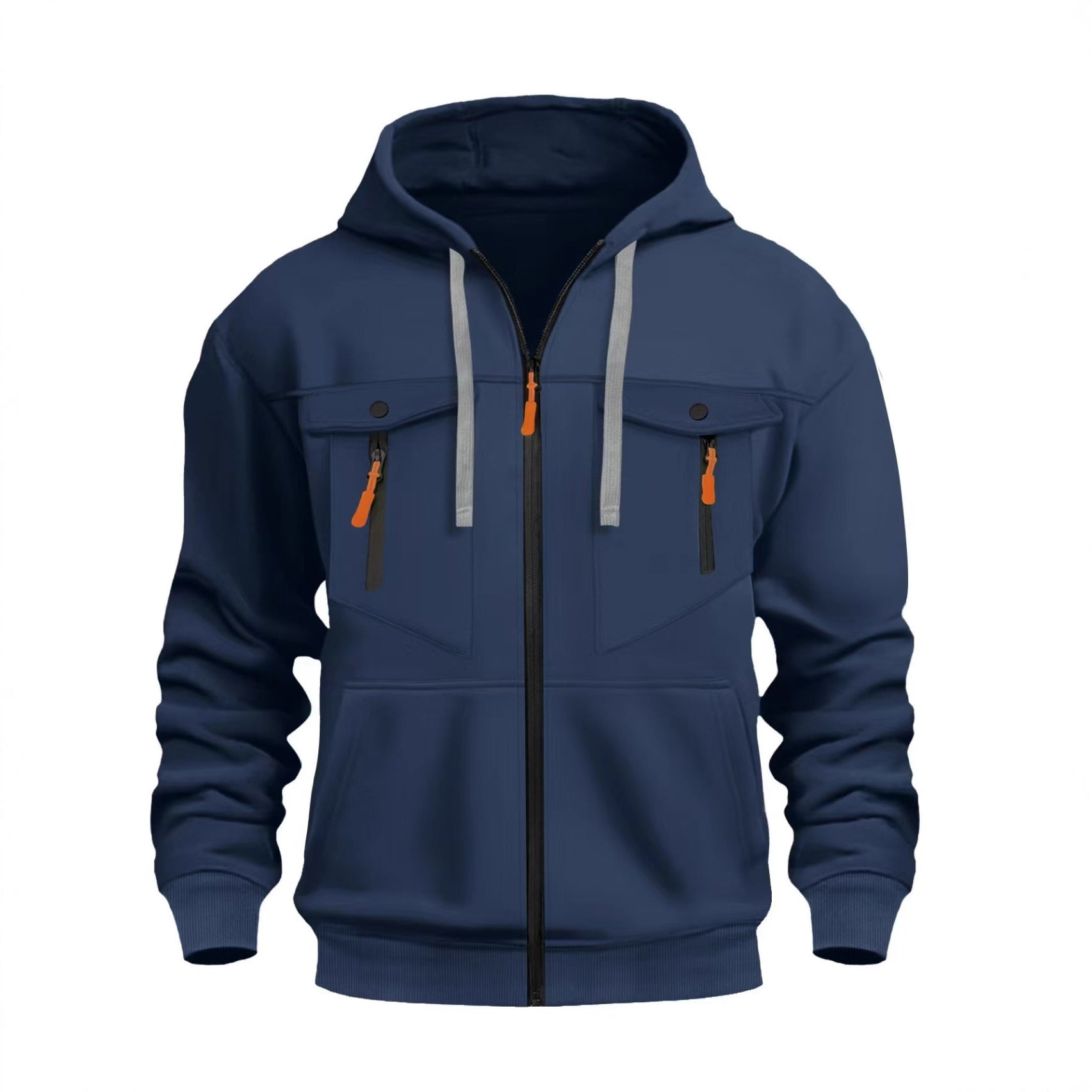 Image of Men's multi-pocket sporty zip-up hoodie