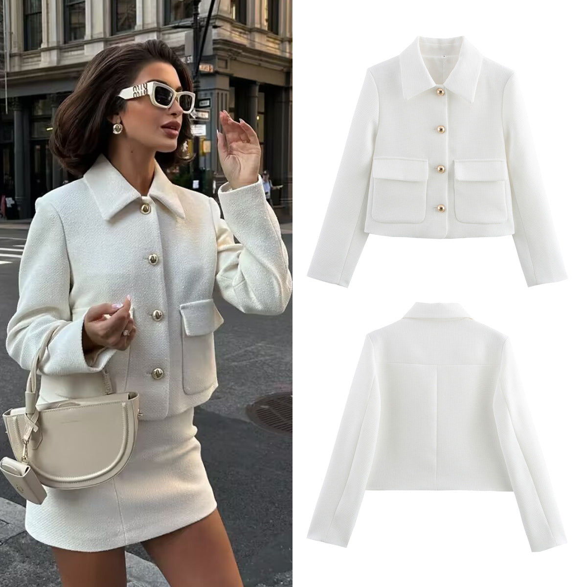 Image of Women's button-front tailored cropped jacket