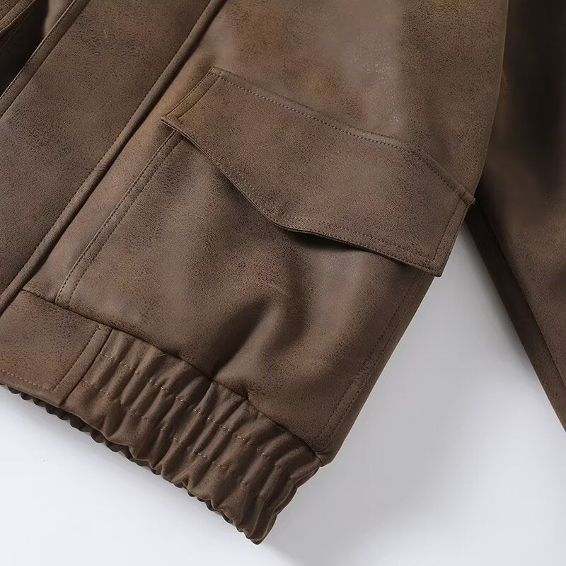 Image of Chaqueta de mujer con cremallera en poliéster color café
