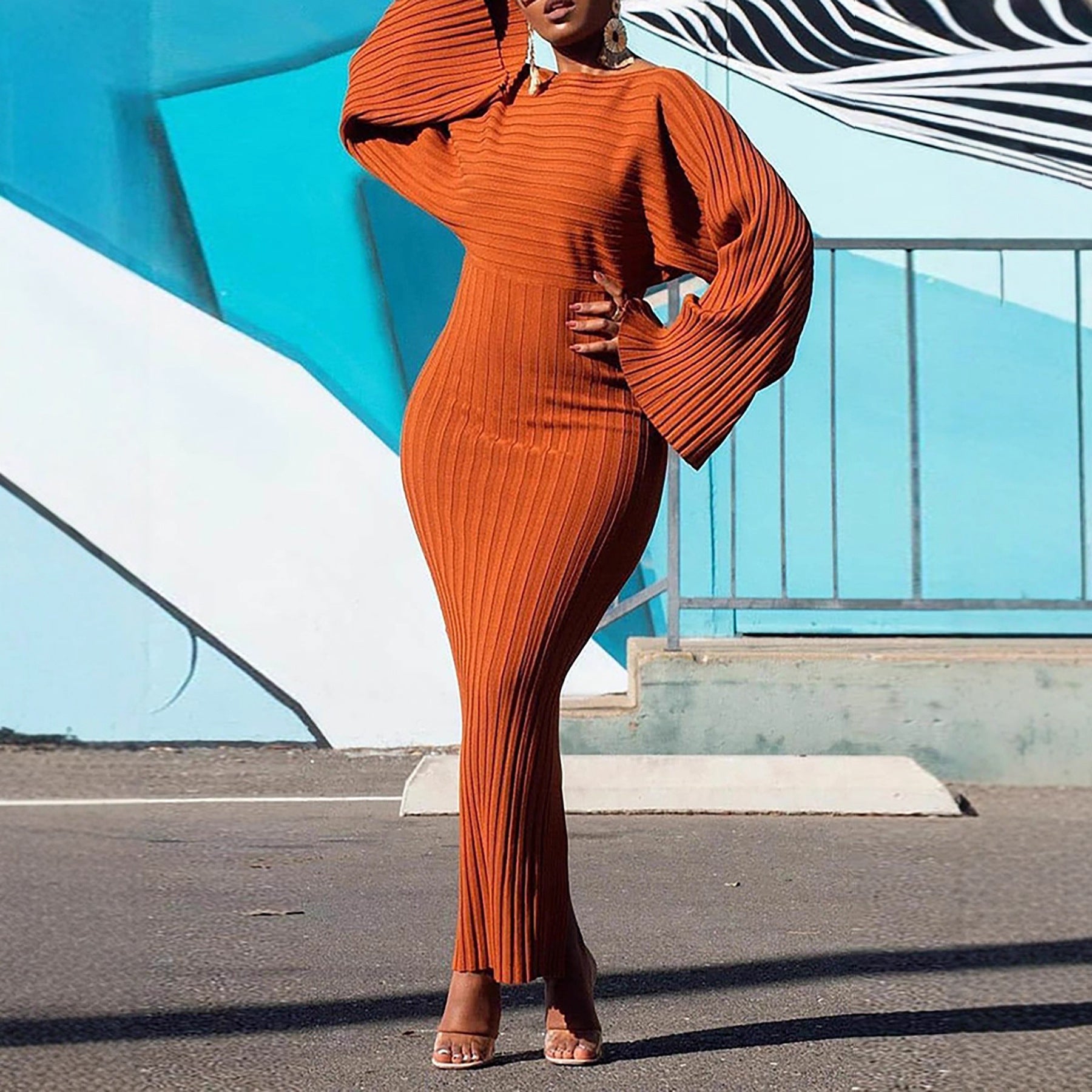 Image of Vestido largo asimétrico de canalé para mujer