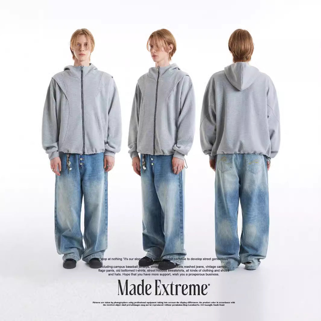 Image of Sudadera con cremallera y corte holgado minimalista para hombre