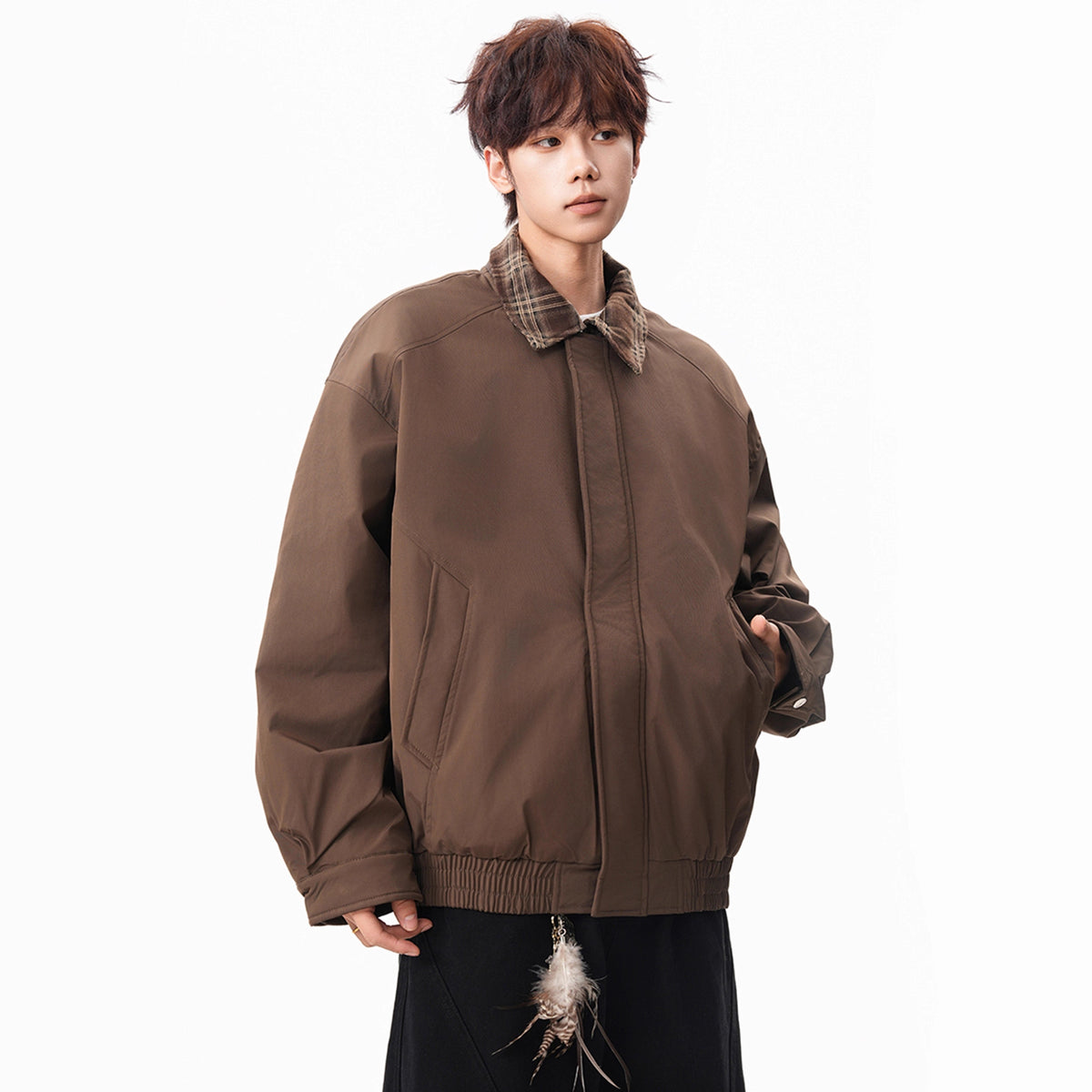 Chaqueta de invierno a cuadros con cremallera para hombre