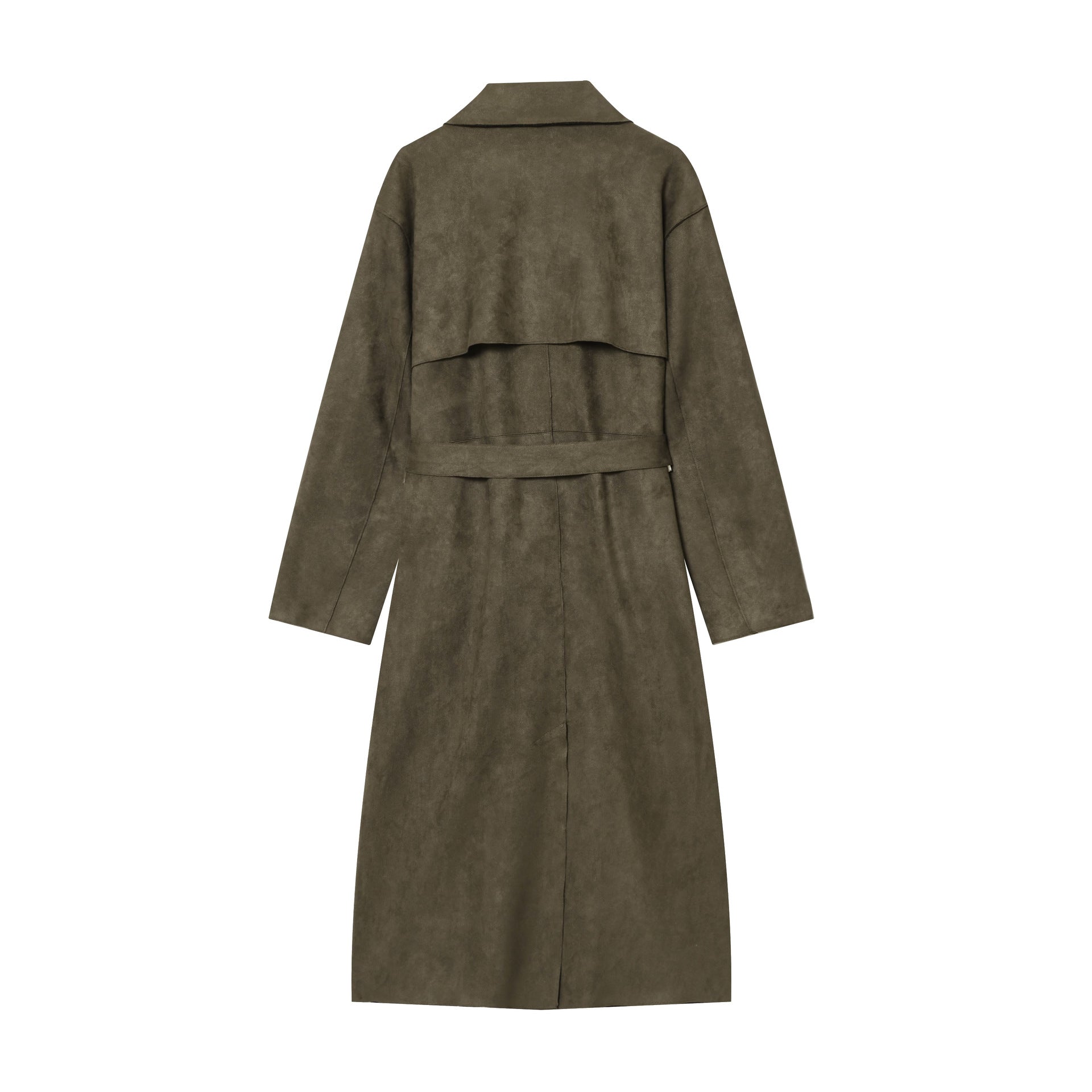 Image of Women's olive green suede-effect zip-up trench coat
