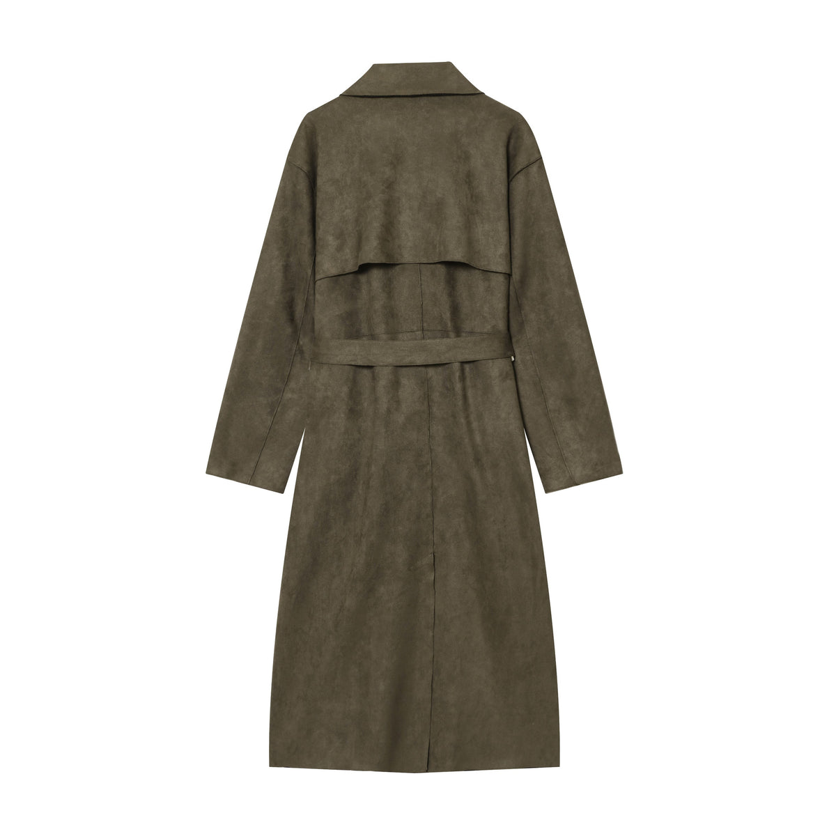 Women's olive green suede-effect zip-up trench coat