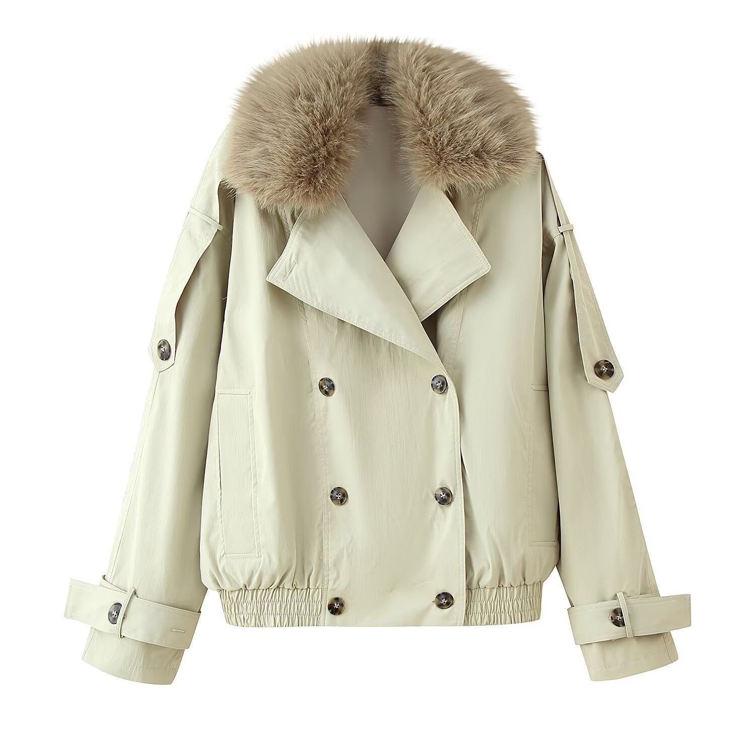 Image of Zeratta Women's khaki double-breasted short trench coat