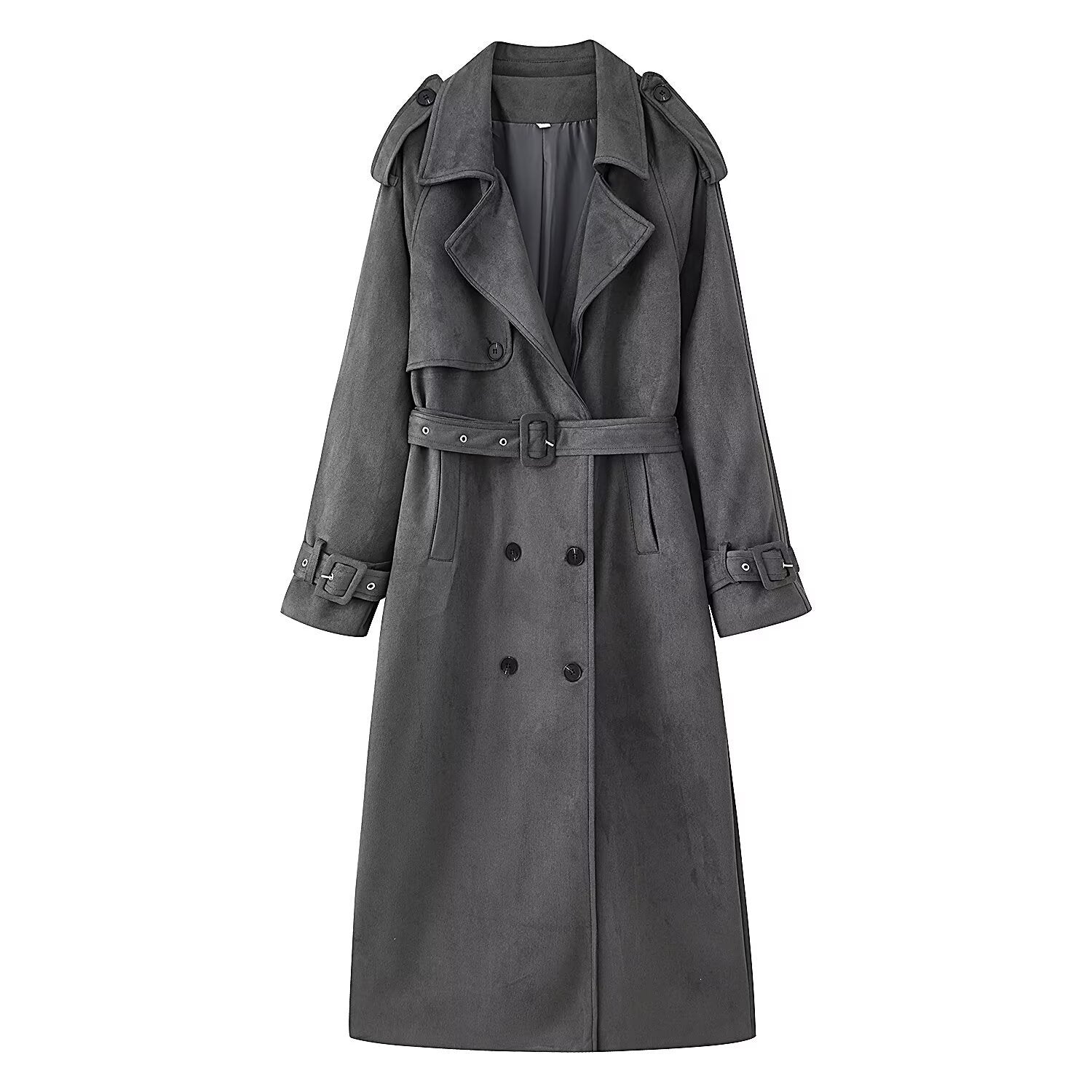 Image of Women's loose fit double-breasted belted trench coat