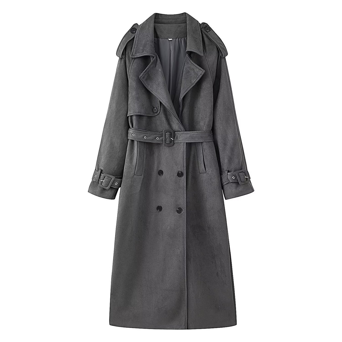 Women's loose fit double-breasted belted trench coat