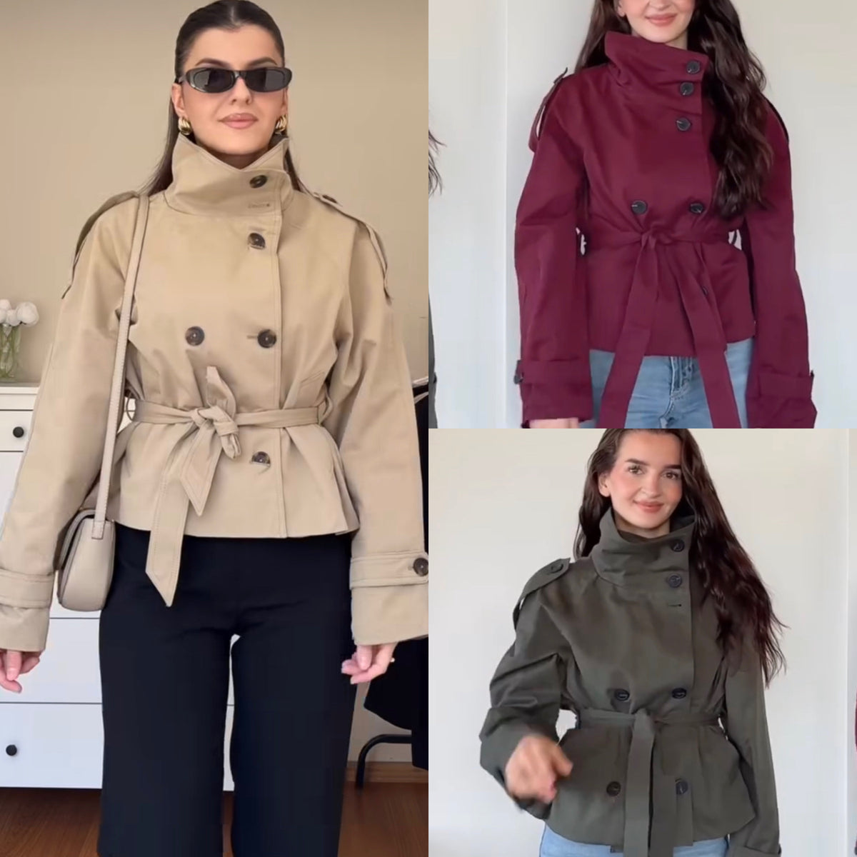 Women's cropped double-breasted trench coat