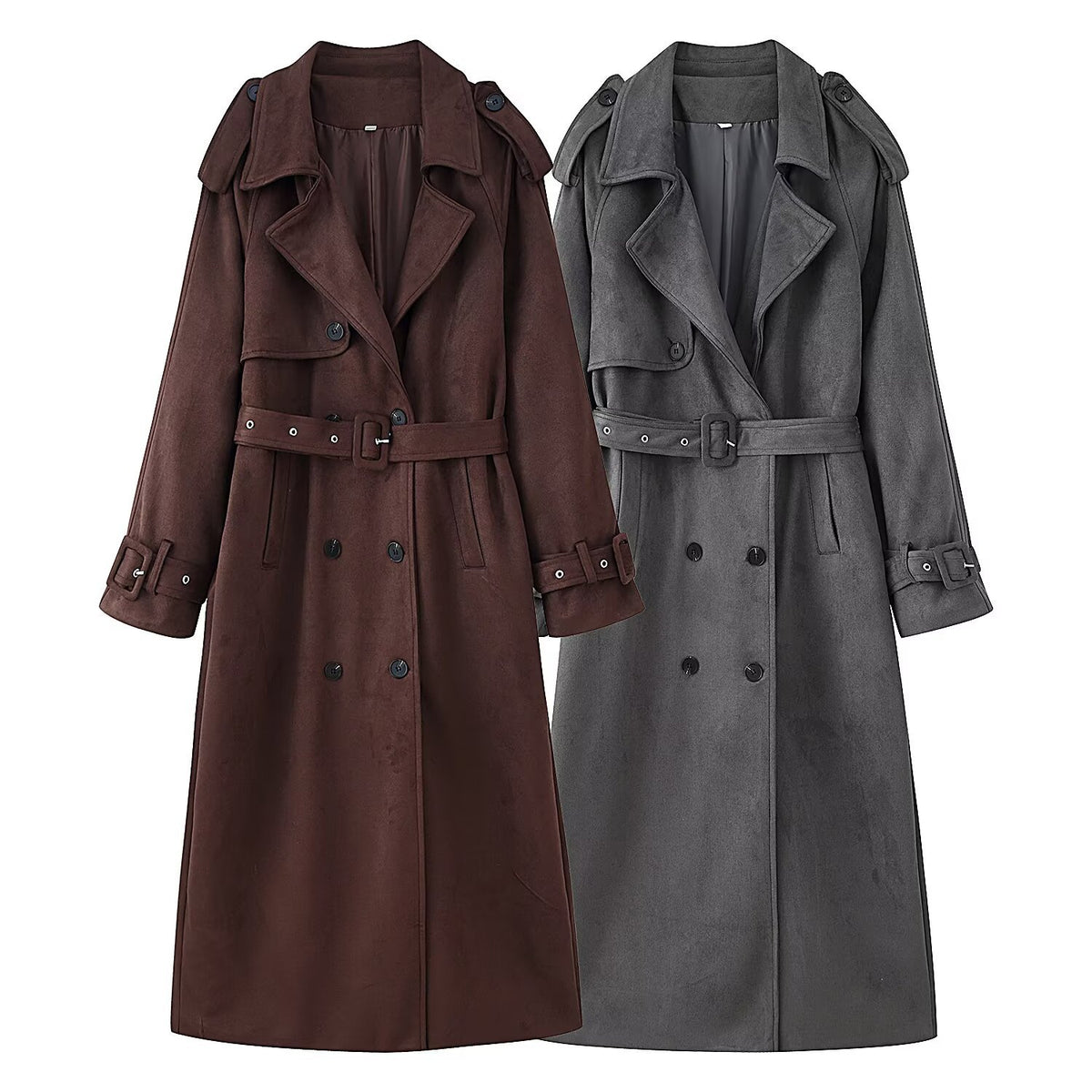 Women's loose fit double-breasted belted trench coat