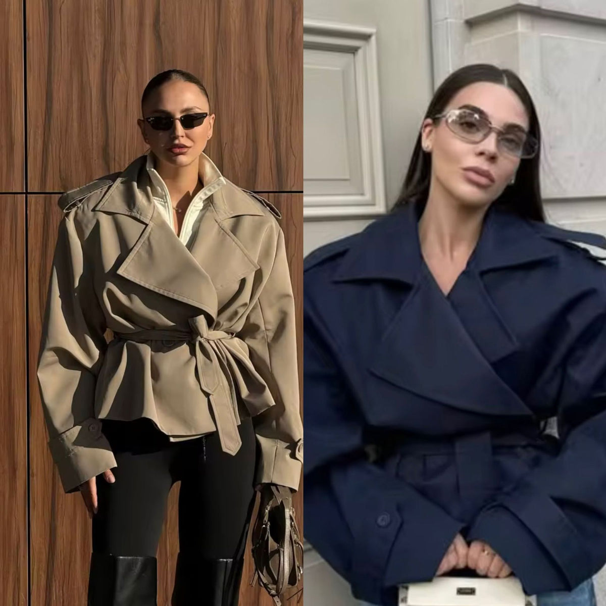 Women's tie-front short lapel trench coat