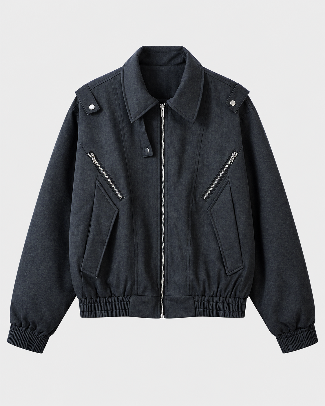 Image of Black | Black cotton padded zip-up jacket, front studio product view