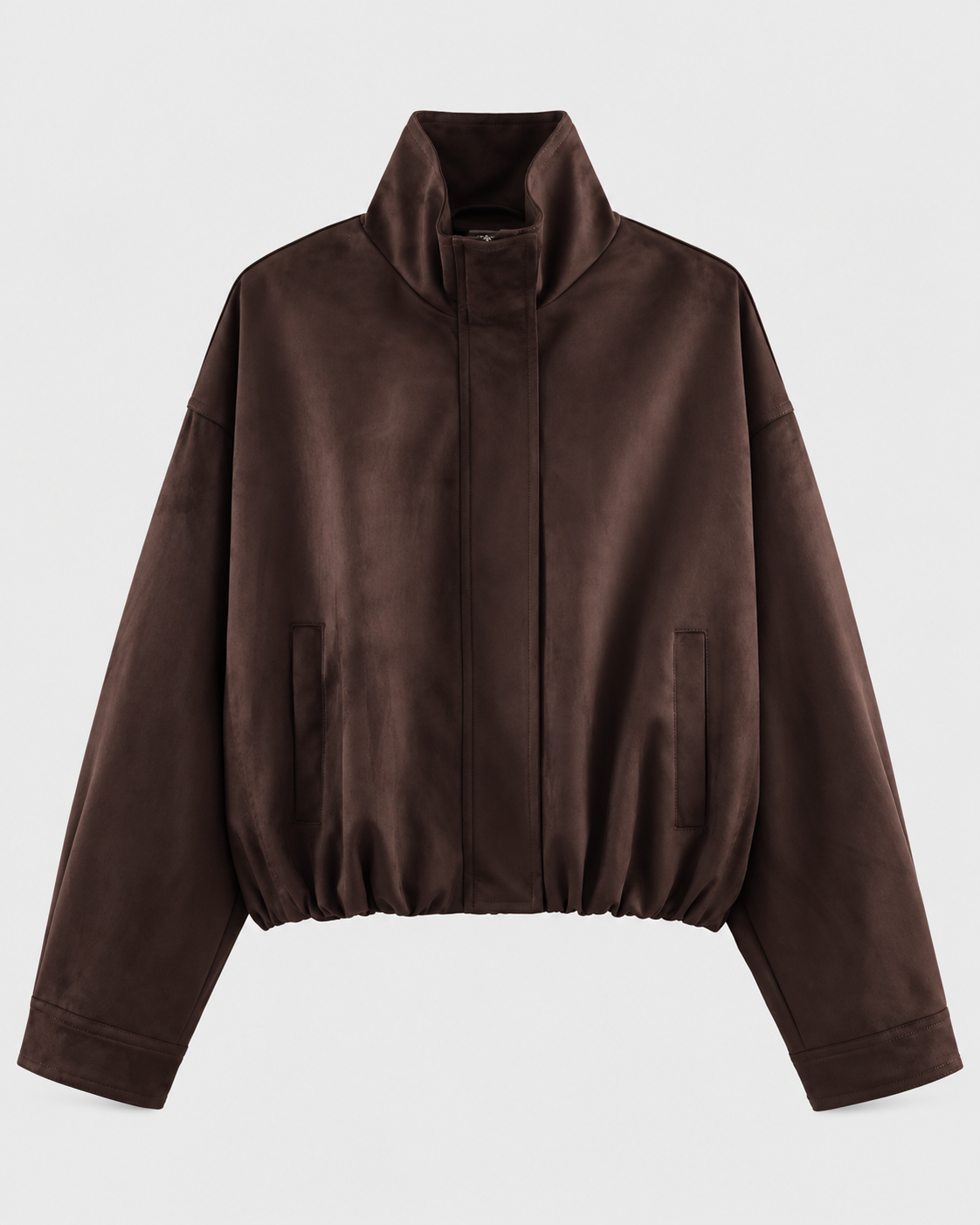 Dark Brown | Dark brown zip-up flight bomber jacket, front studio view