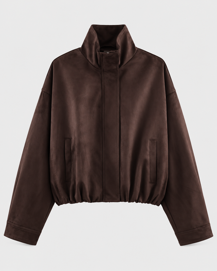 Chaqueta bomber de vuelo con cremallera en color marrón oscuro