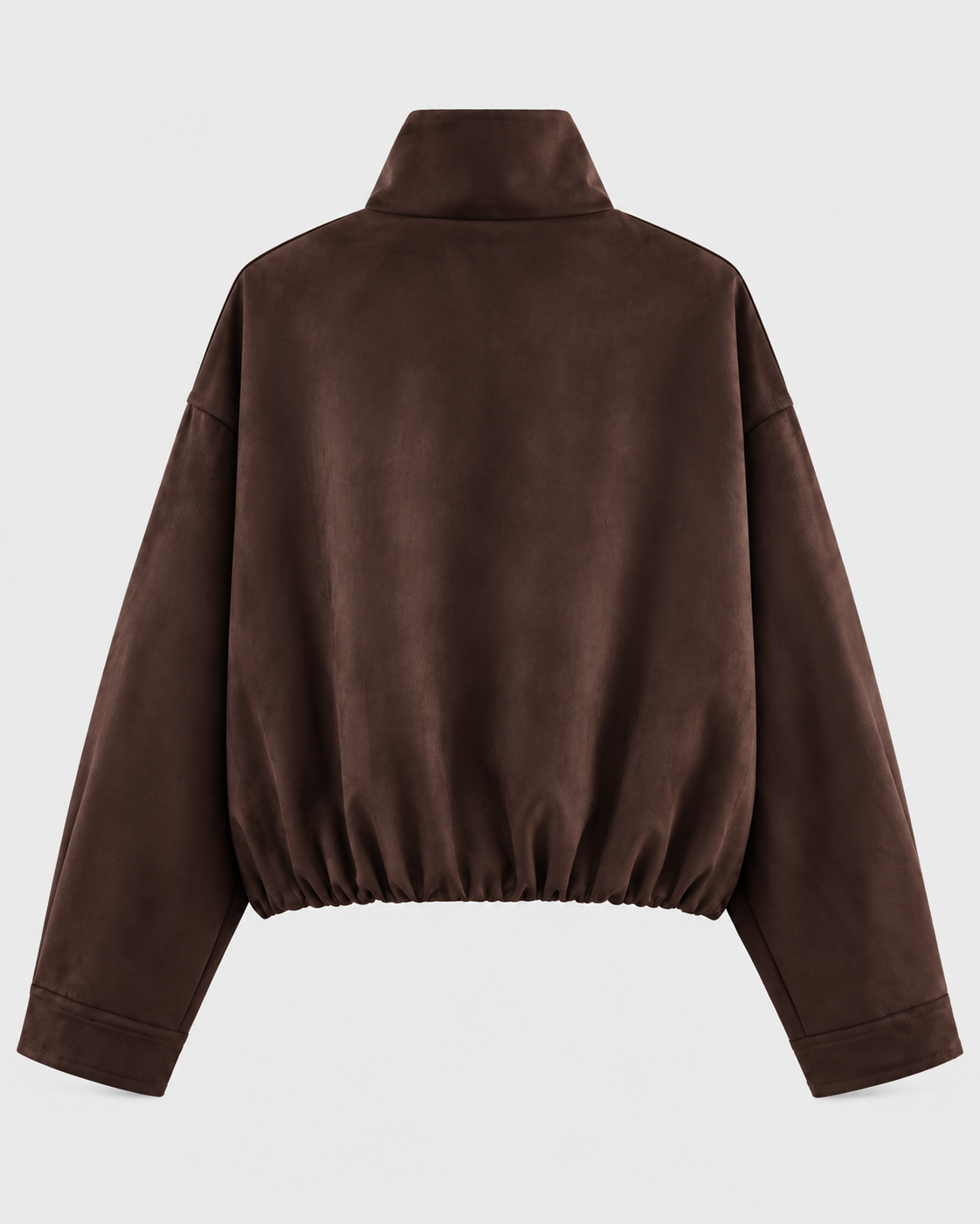 Dark Brown | Back view of dark brown zip-up flight bomber jacket