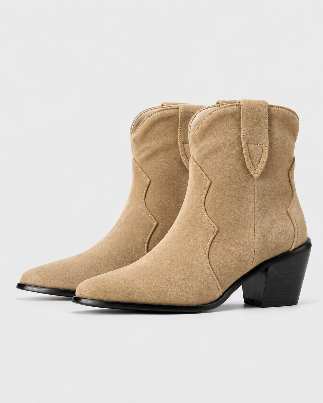 Image of Women's suede-style western chunky-heel ankle boots, product photograph 1