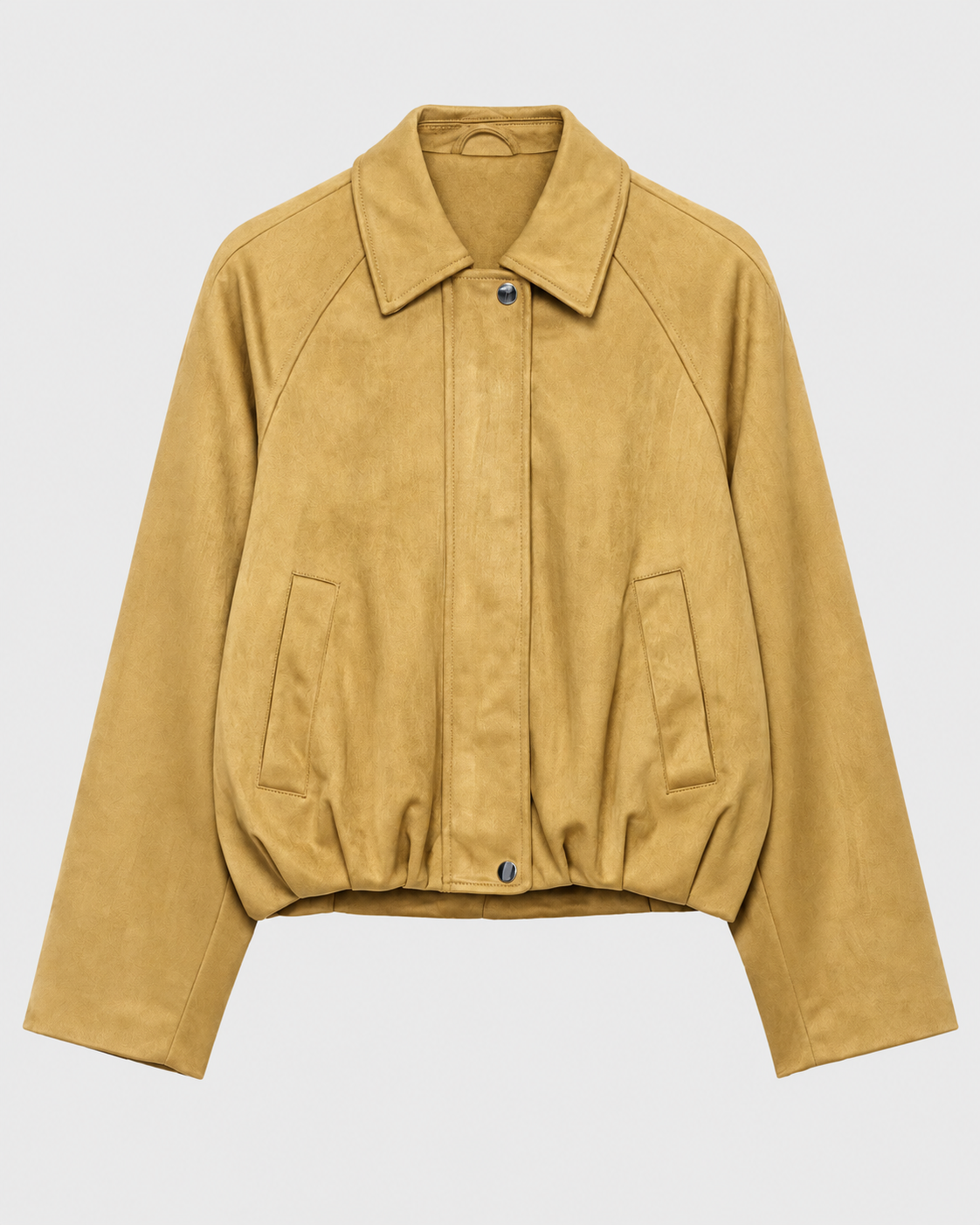 Khaki | Khaki suede-effect zip-up bomber jacket, front studio view