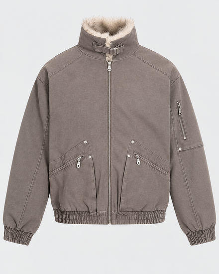 Chaqueta de trabajo con cremallera y corte holgado en algodón