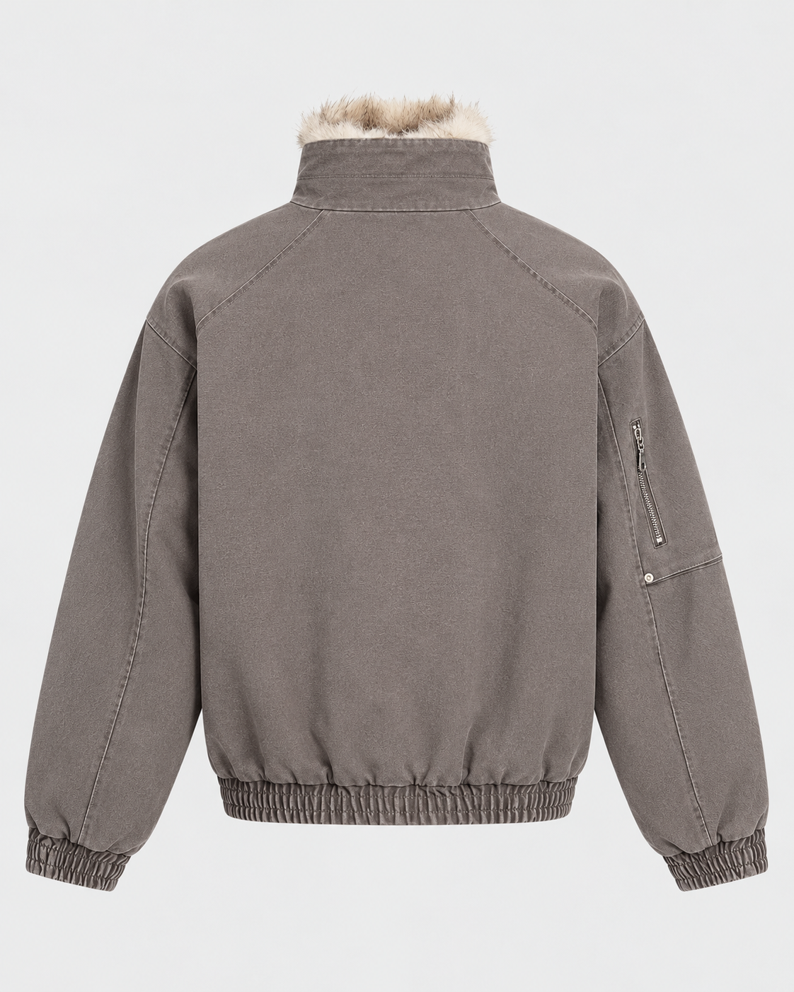 Brown | Loose fit cotton workwear zip-up jacket, rear studio product view