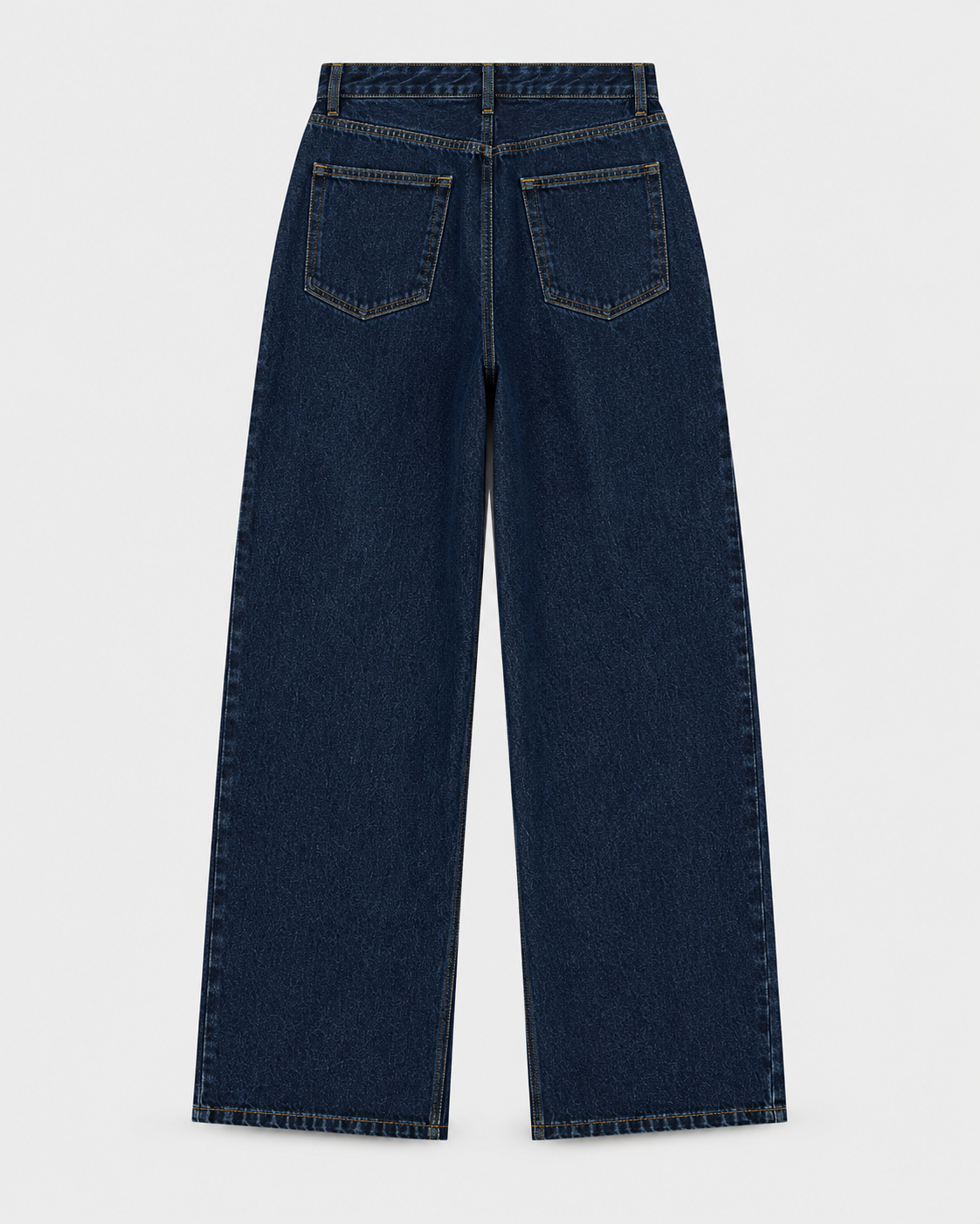 Dark | Back view of dark blue wide-leg jeans showing pockets
