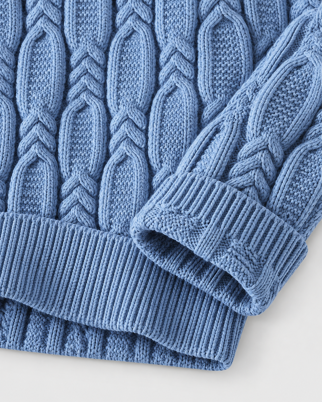 Image of Blue | Detail of blue sweater ribbed cuff and knit body