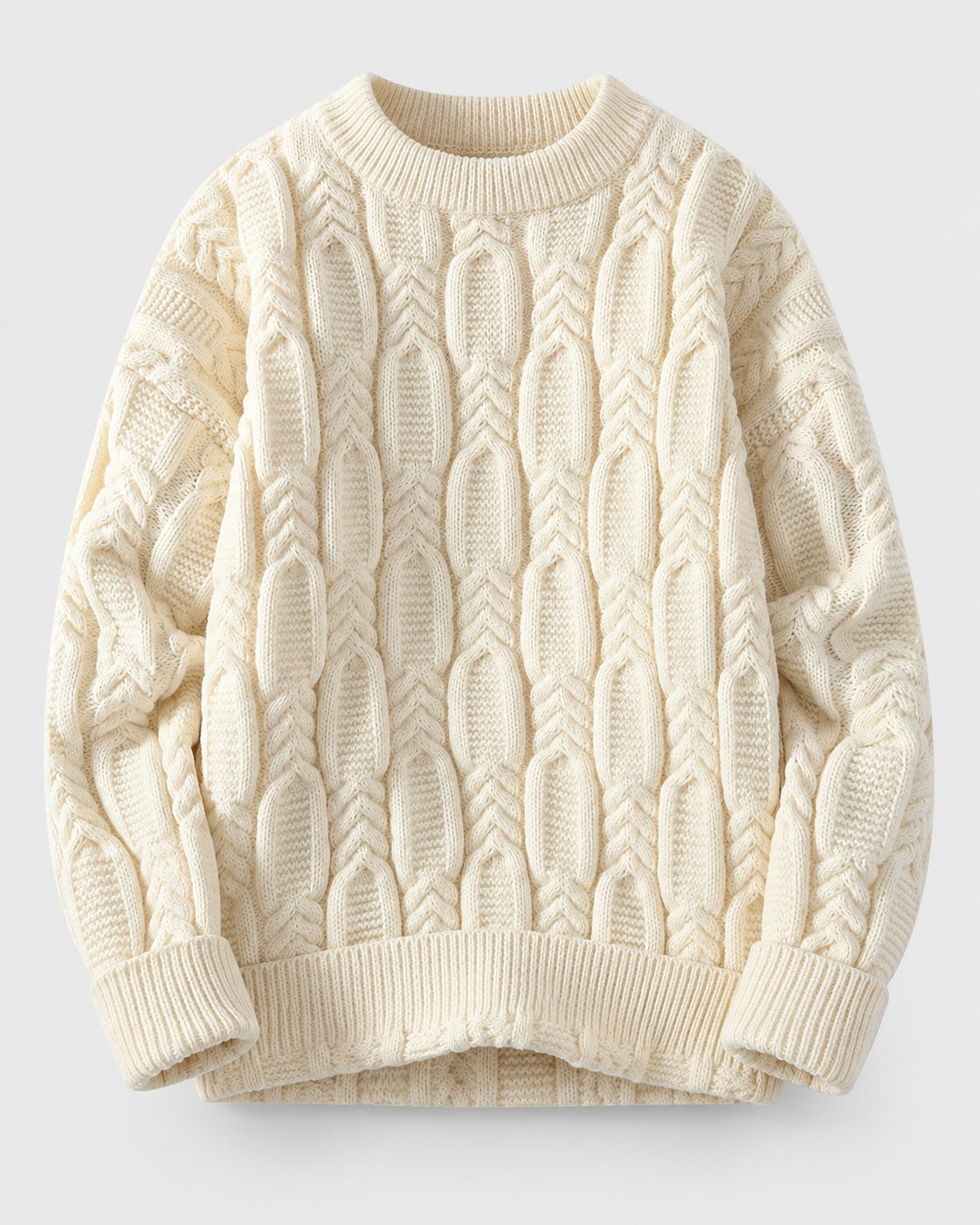 Image of Off-white | Off-white cable-knit crewneck sweater, front studio view