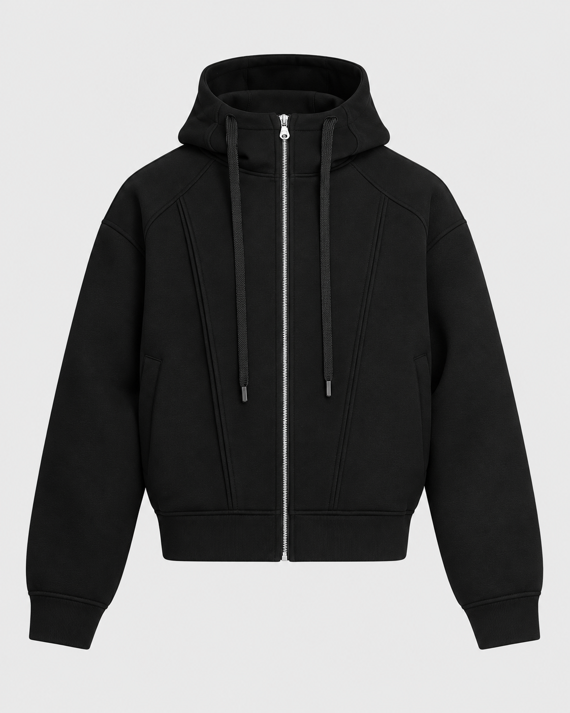 Image of Black | Front view of the oversized cotton blend zip-up hoodie on a light studio background