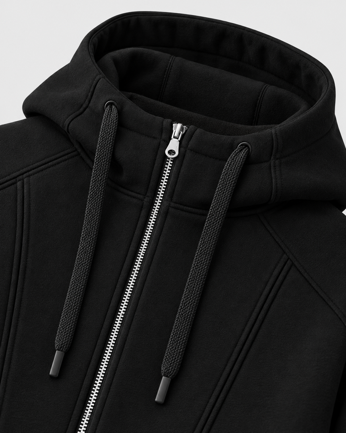 Image of Black | Close-up of the hoodie front zipper and seam details