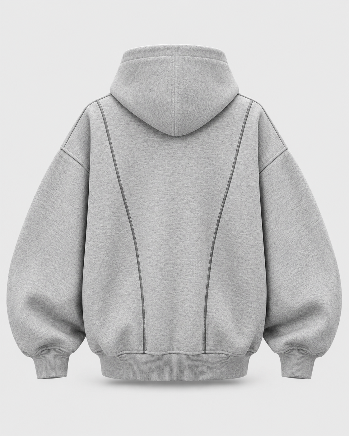 Image of Gray | Back view of the gray hooded zip-up sweatshirt showing the hood and hem