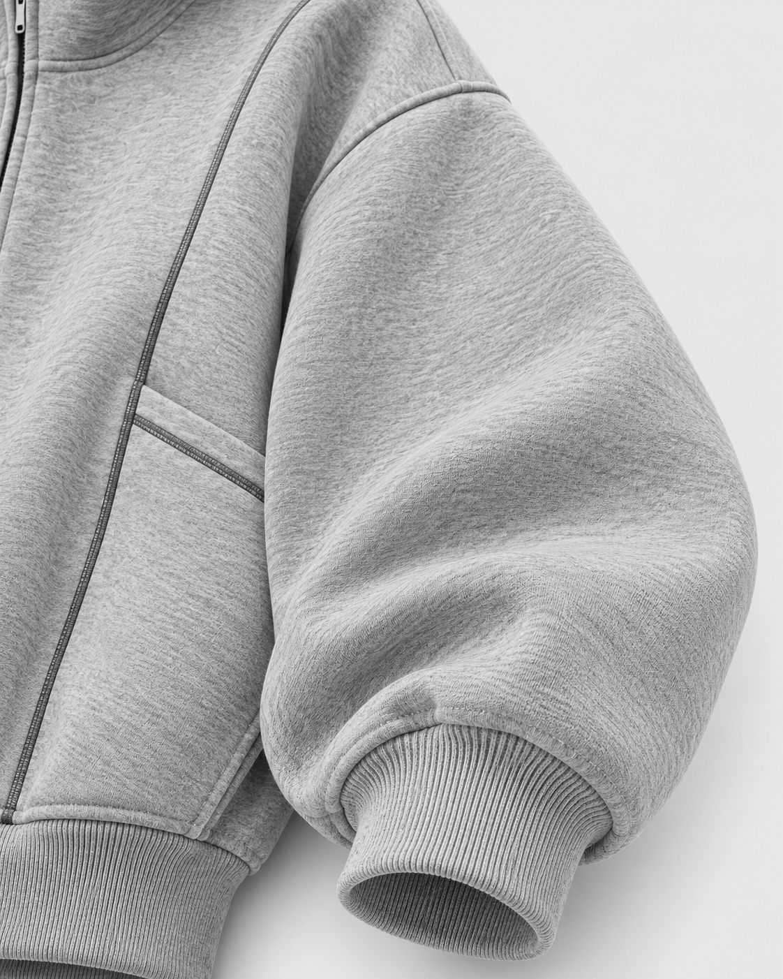 Image of Gray | Close-up of the gray sweatshirt sleeve and ribbed cuff