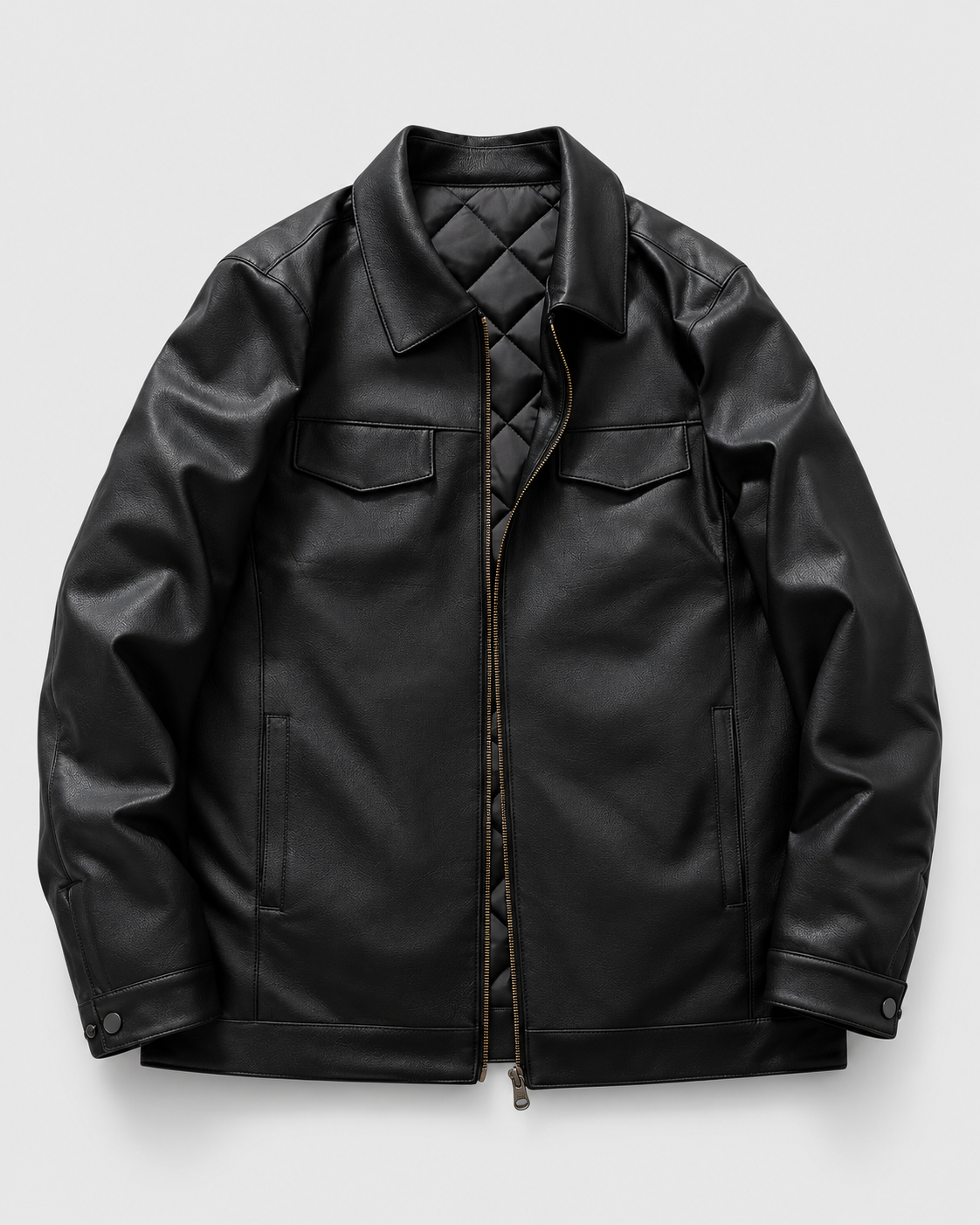 Men's padded faux leather zip-up biker jacket