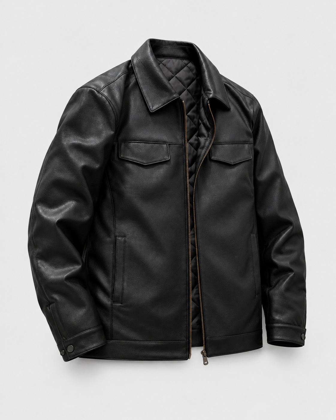 Black Padded | Alternative view of men's black padded biker jacket