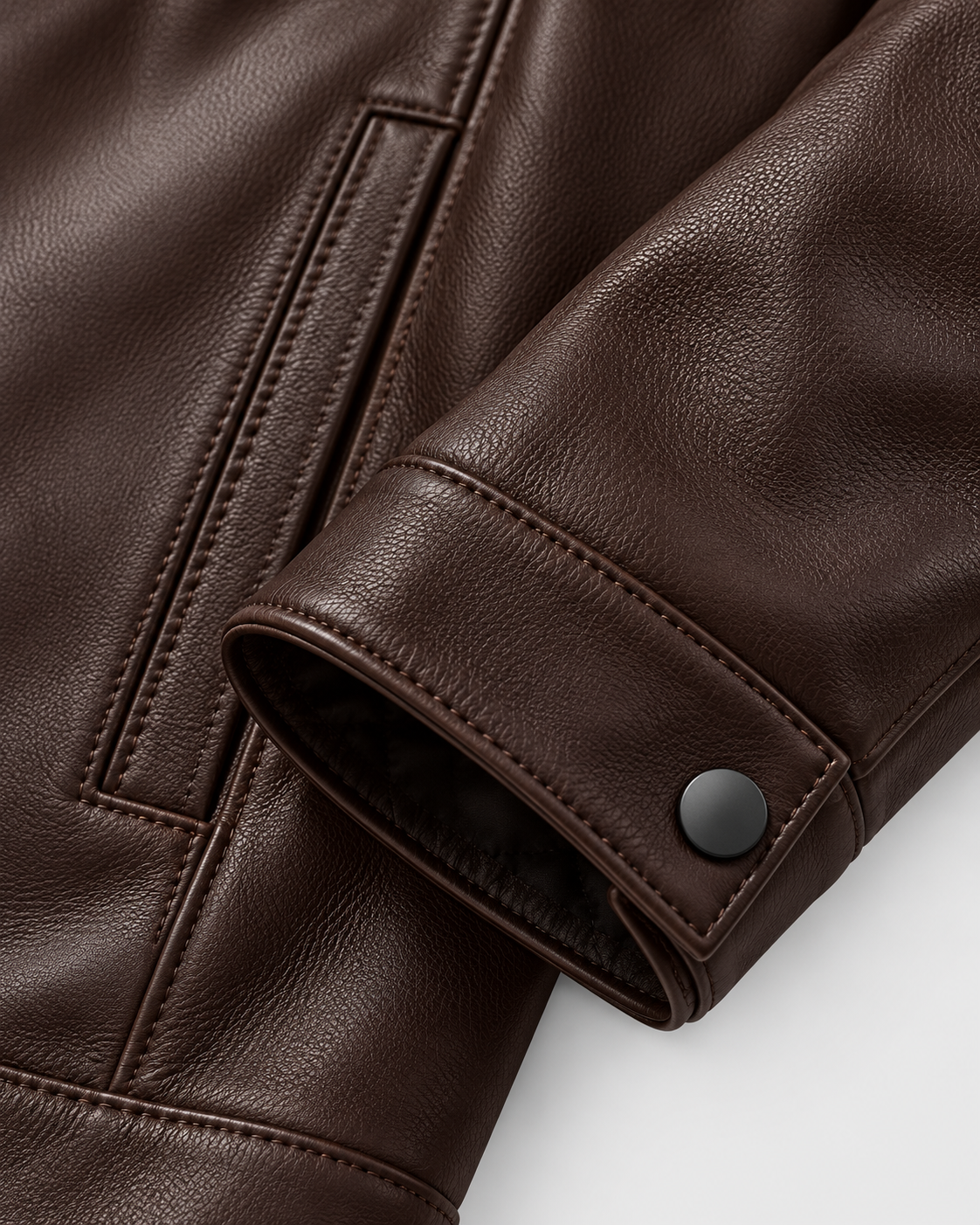 Image of Chestnut Padded | Close-up of padded biker jacket sleeve cuff