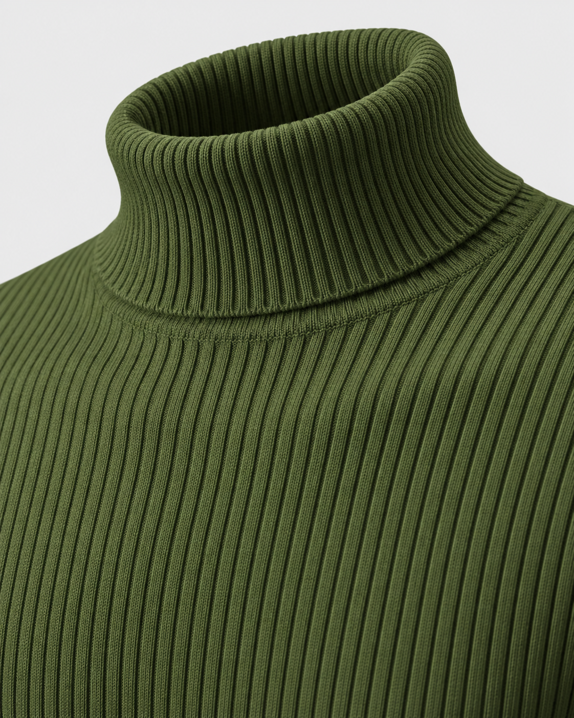 Image of Army Green | Close-up of the folded ribbed turtleneck collar