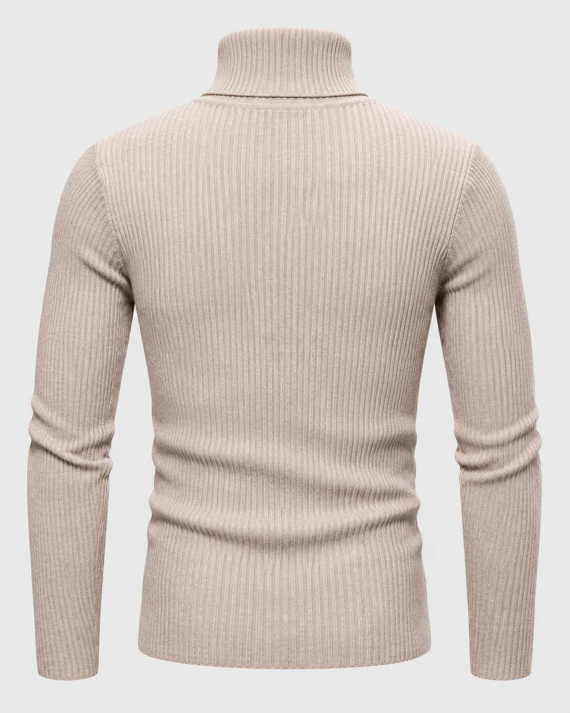 Image of Beige | Back view of the ribbed turtleneck sweater with long sleeves