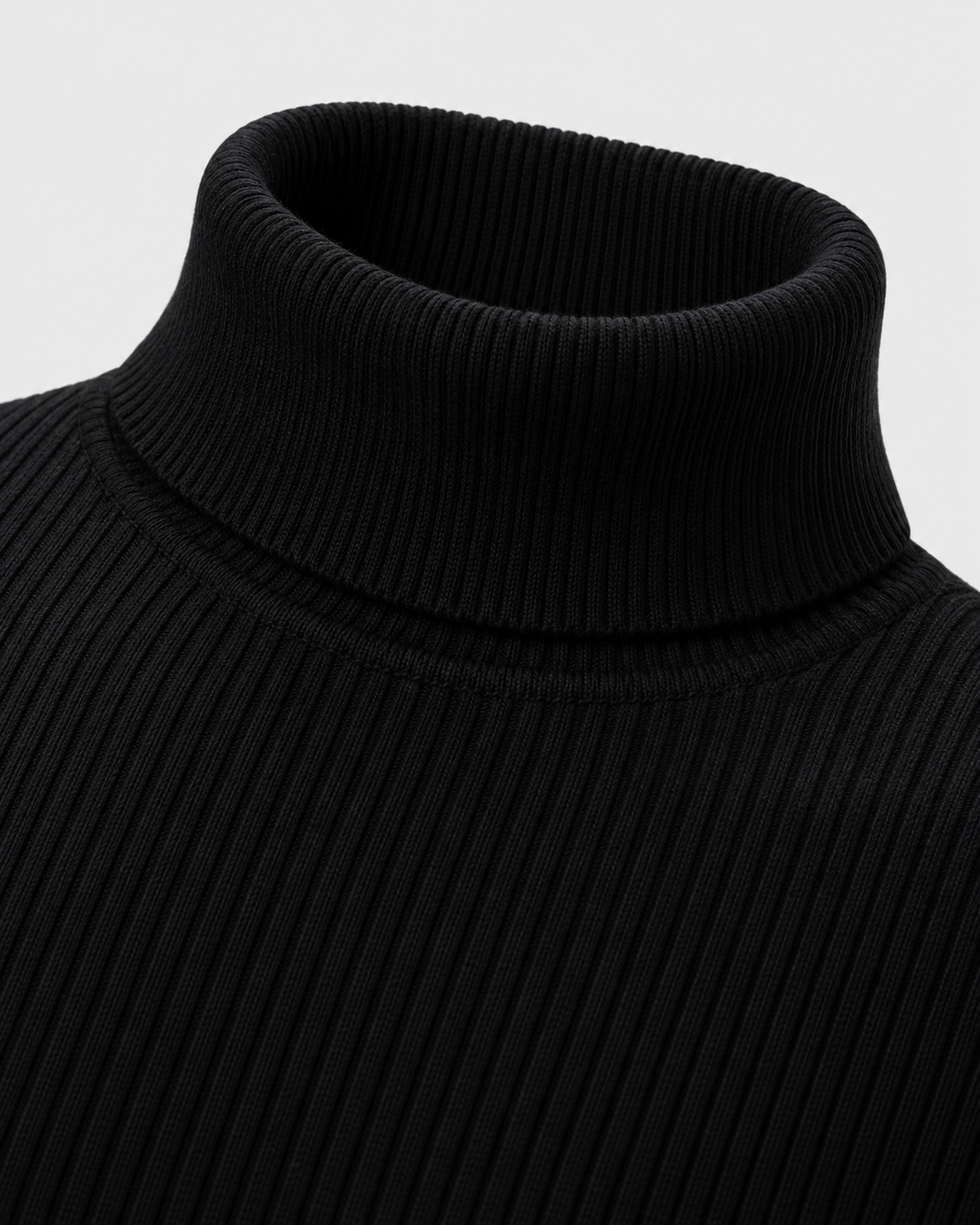 Image of Black | Close-up of the folded ribbed turtleneck collar on the black sweater