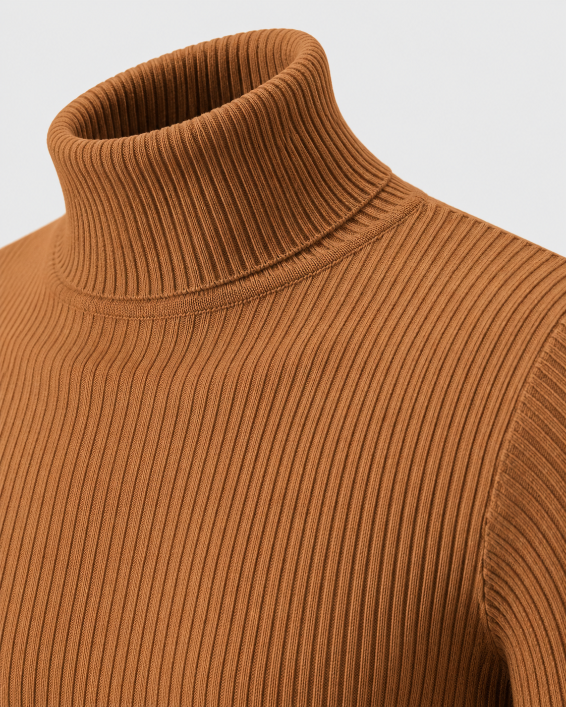 Image of Caramel | Close-up of the folded ribbed turtleneck collar