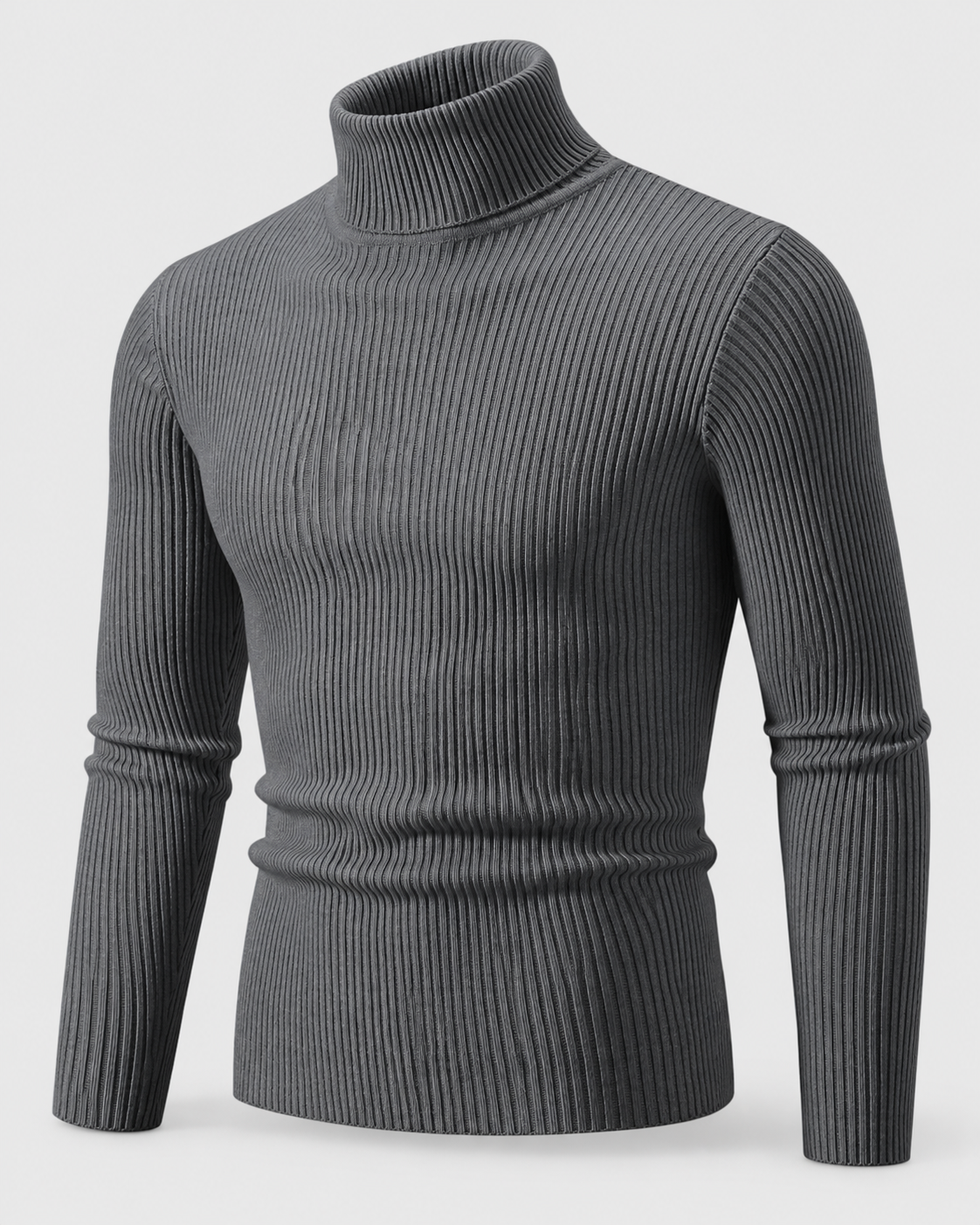 Image of Dark Gray | Back view of the ribbed turtleneck sweater with long sleeves